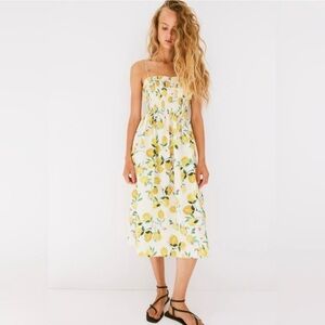 H&M lemon smocked bodice dress